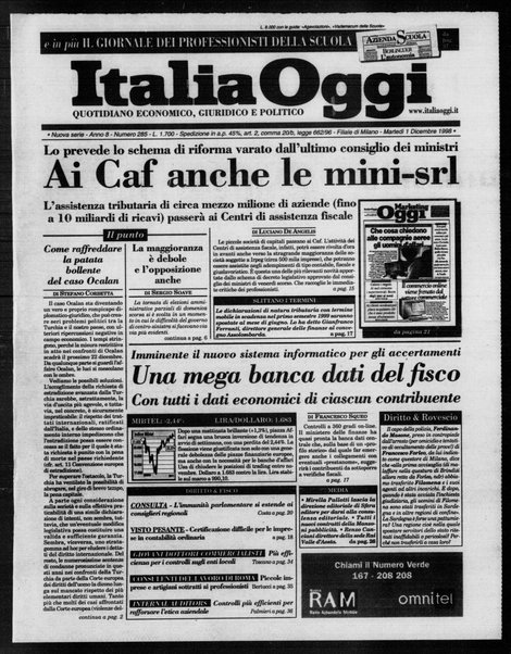 Italia oggi : quotidiano di economia finanza e politica